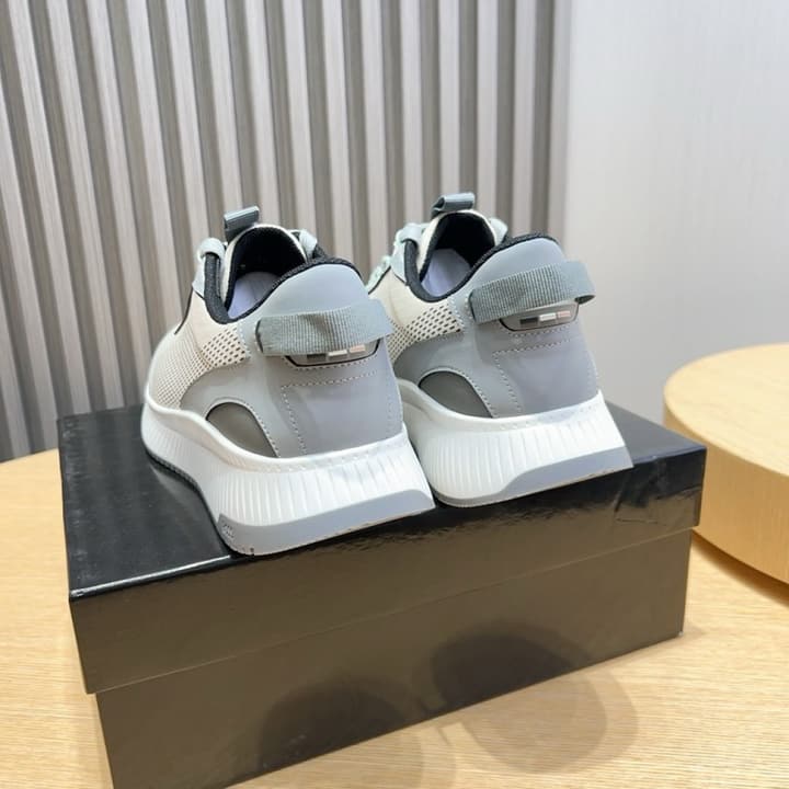 Boss Men's Layered Sport Sneakers in Black With White Sole