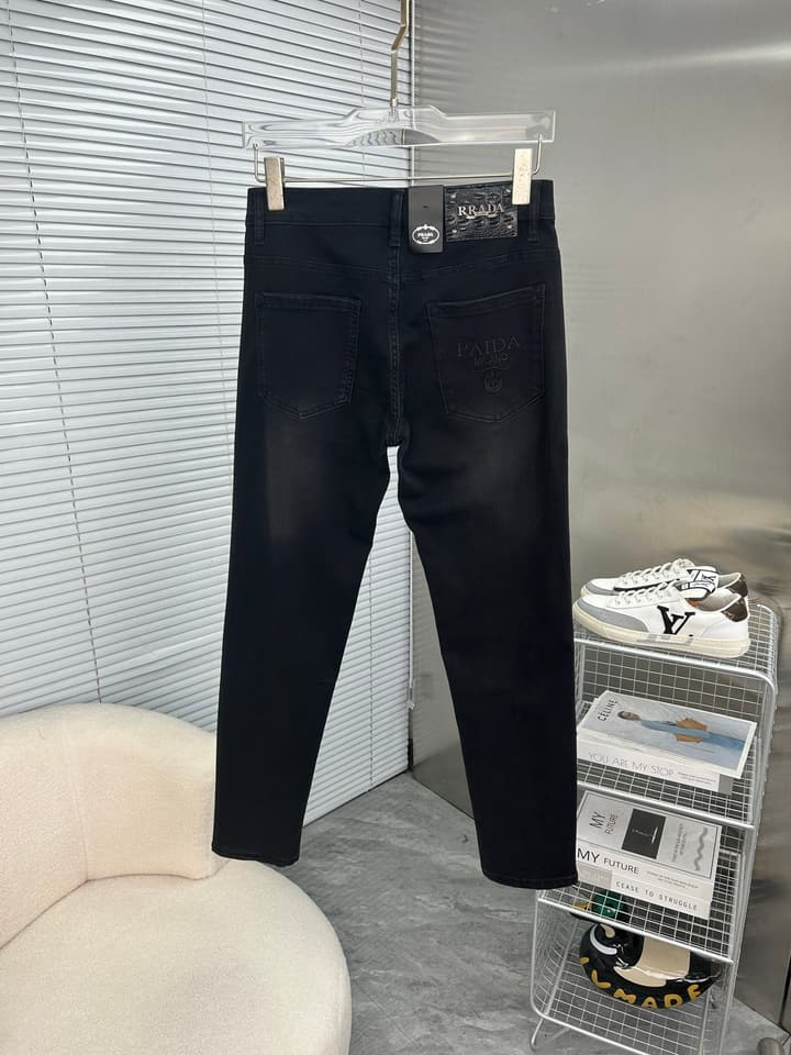 Prada Men's Washed Denim Jeans – 2025 Collection in Solid Black