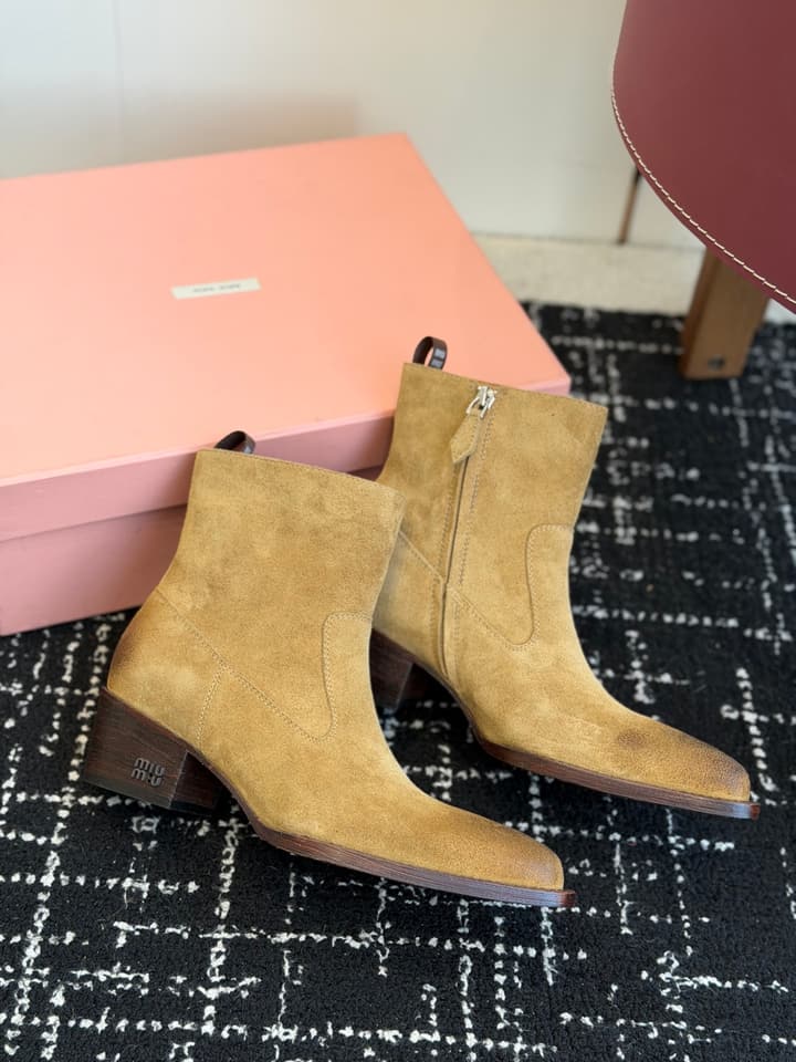 Miu Miu Distressed Leather Cowboy Biker Boots – 2026SS