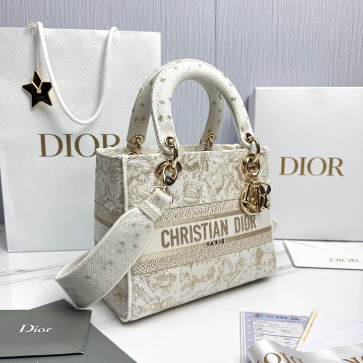Dior Lady Dior 5-Grid Hand-Embroidered Handbag in Black Embroidered Toile