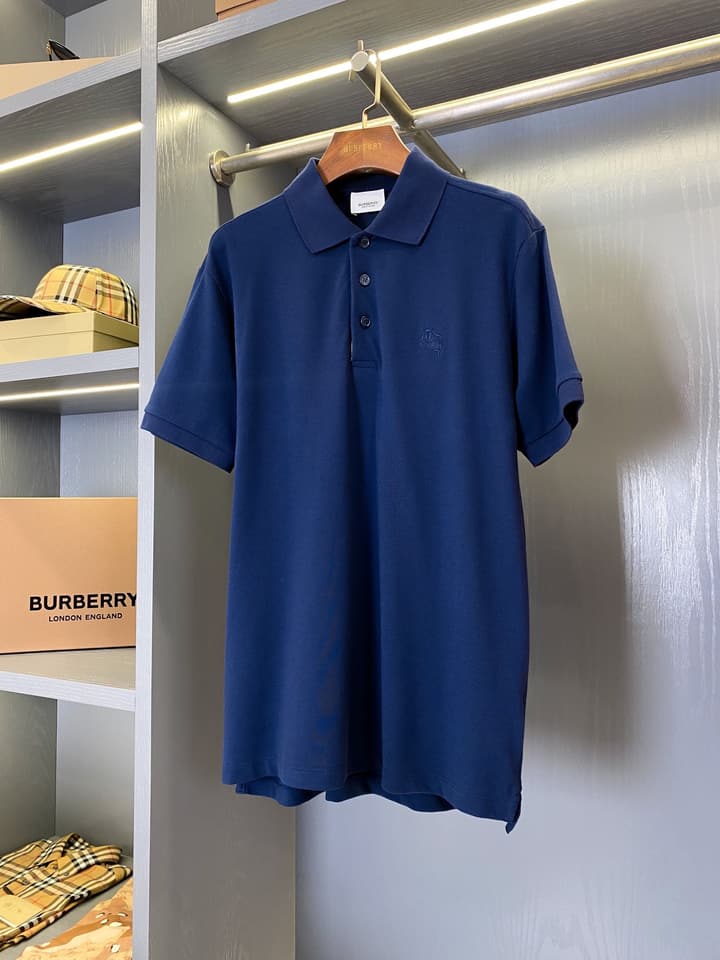 Burberry Equestrian Knight Piqué Cotton Polo Shirt in Navy Blue