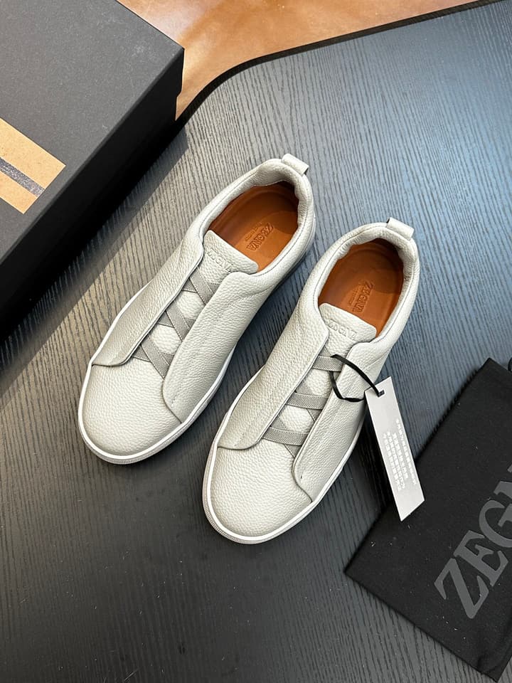 Zegna Triple Stitch™ Low-Top Sneakers in Leather Off-white