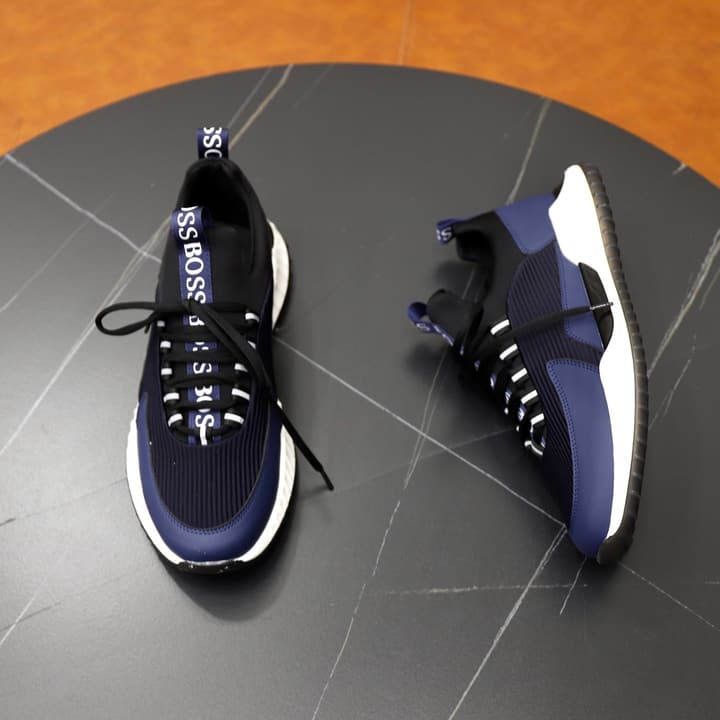 Boss Men's Knit Sneakers in Black Laced