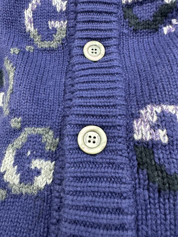 Gucci Double G Monogram Knit Cardigan in Deep Blue Gg Pattern Cardigan