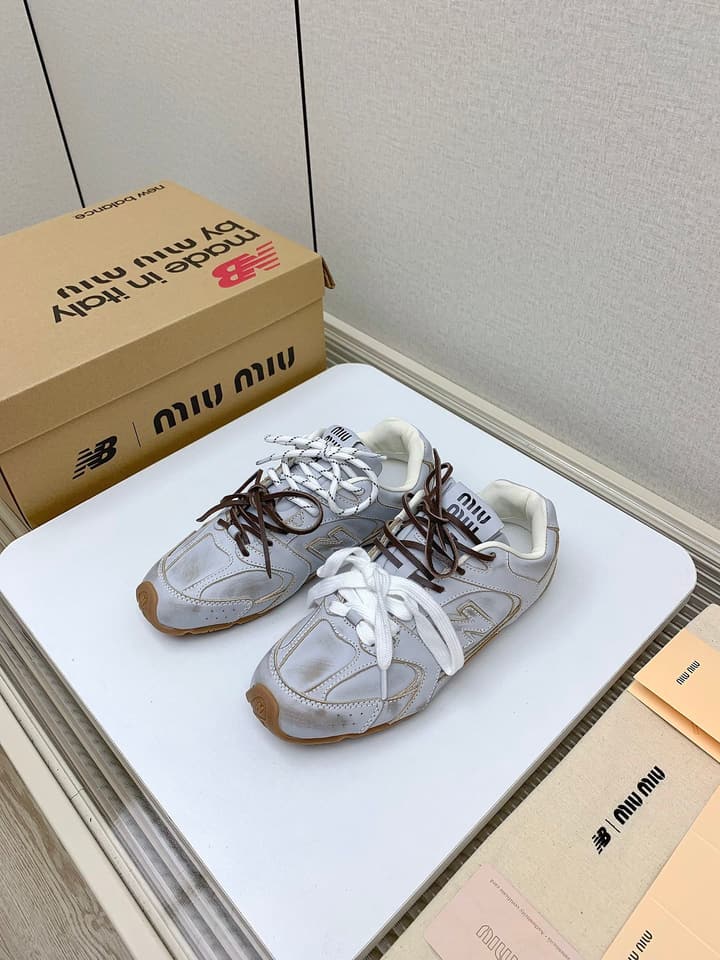 Miu Miu x New Balance Collaboration Runway Sneakers – 2024 in Distressed Grey