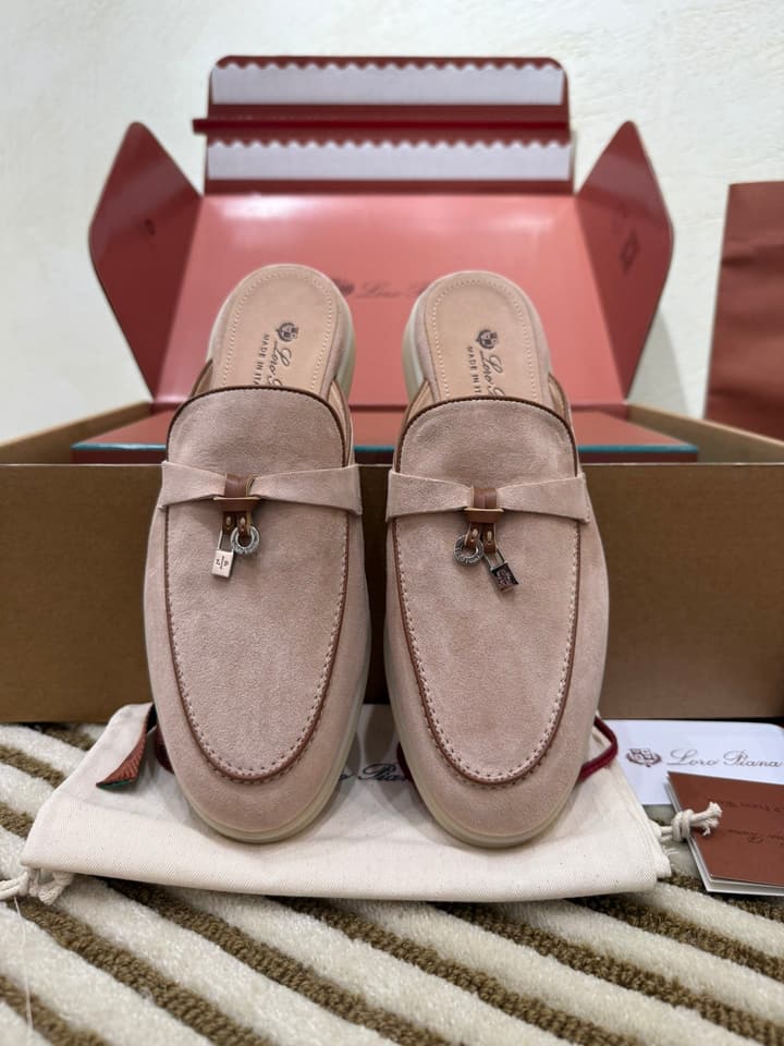Loro Piana Women's Mules in Pale Beige Suede