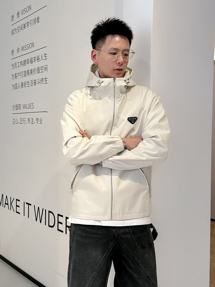 Prada Italian Fabric Jacket – 2025 New Collection in Cream Hooded Jacket