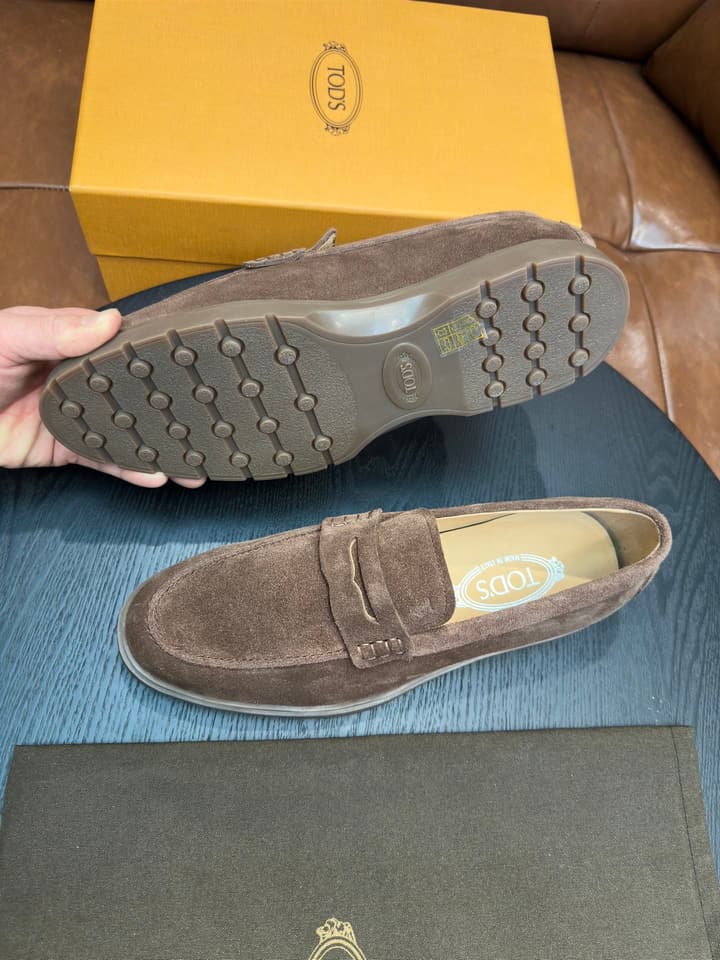 Tod's Suede Calfskin Loafers in Cognac Suede