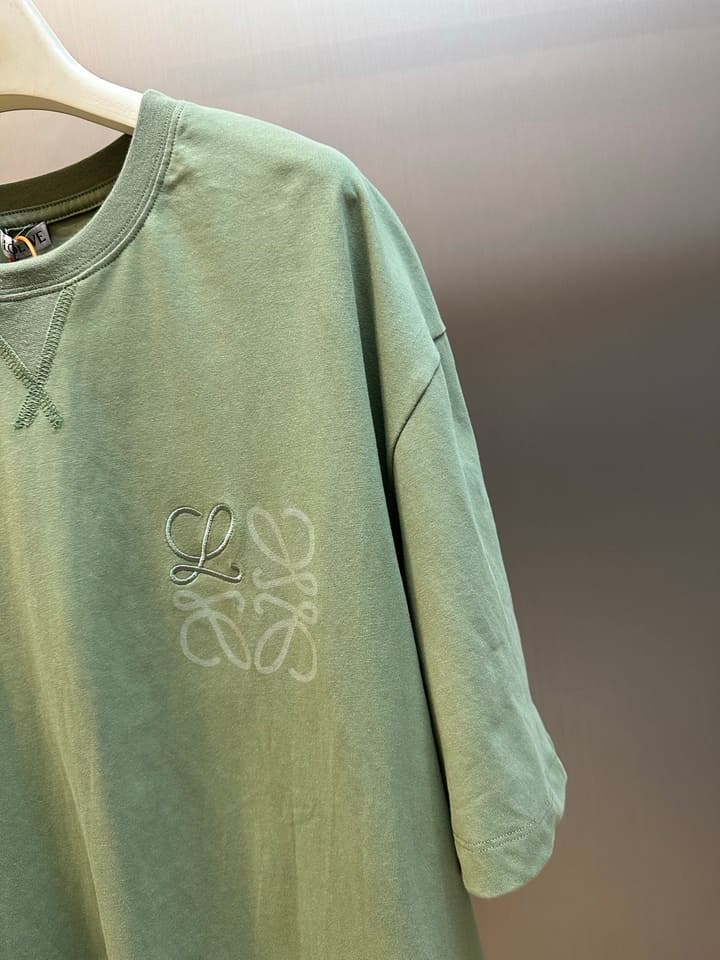 Loewe Anagram Embroidered Cotton T-Shirt in Sage Green