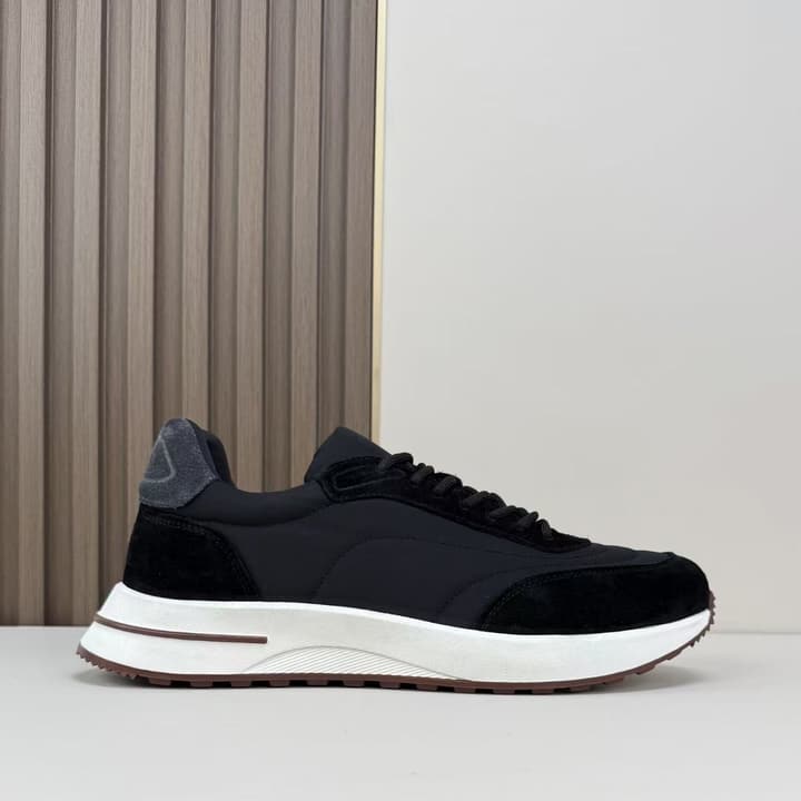 Loro Piana Men's Classic Jogging Sneakers in Black Suede
