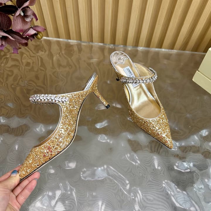 Jimmy Choo Sequined Evening Heels – 2025SS in Black Glitter