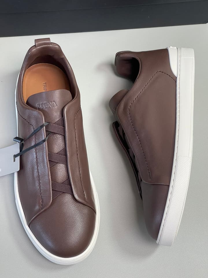 Zegna SECONDSKIN Triple Stitch Low-Top Sneakers in Navy Smooth Leather