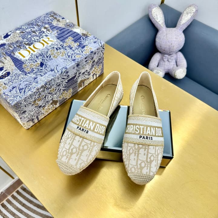Dior Granville Embroidered Espadrille Flats in Beige/brown Oblique Pattern