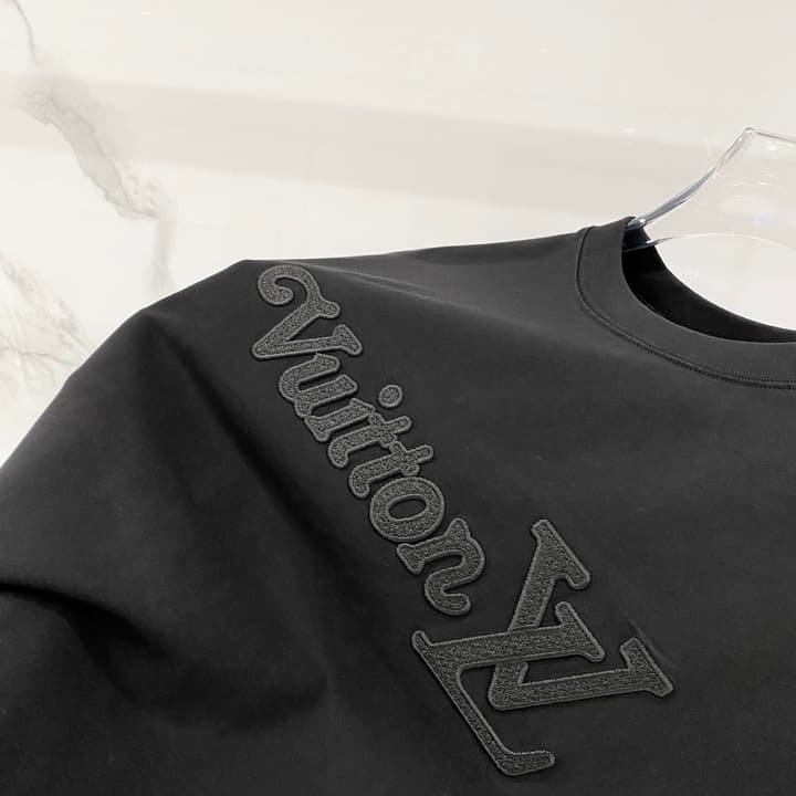 Louis Vuitton Washed Cotton Logo Embroidery T-Shirt in Black