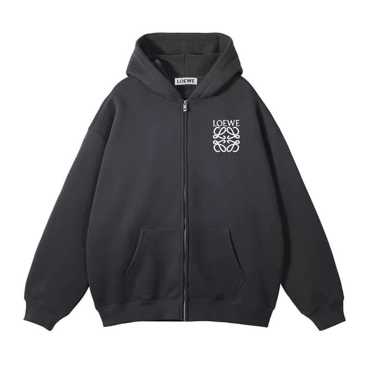Loewe Hooded Zipper Sweatshirt in Black