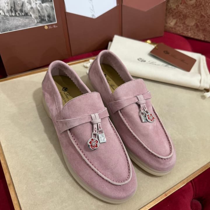 Loro Piana Summer Charms Walk Loafers – Kids Collection in Dusty Lavender Pink
