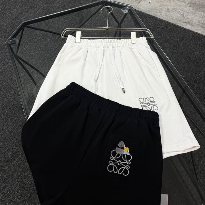 Loewe Classic Element Embroidered Shorts in Black With Blue Anagram Logo