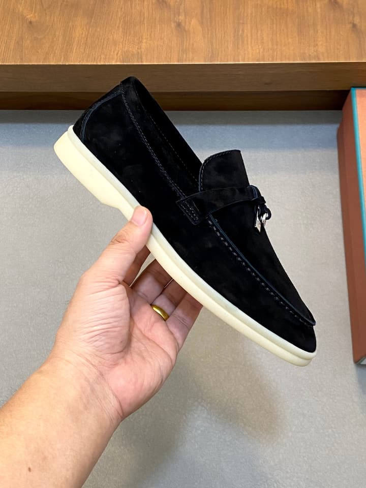 Loro Piana Suede Leather Slip-On Loafers in Black Suede