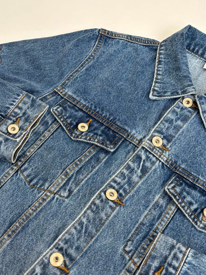 Loewe Embroidered Washed Distressed Denim Jacket in Washed Black