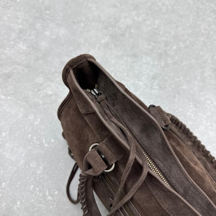 Balenciaga Le City Medium Suede Shoulder Bag in Caramel Suede