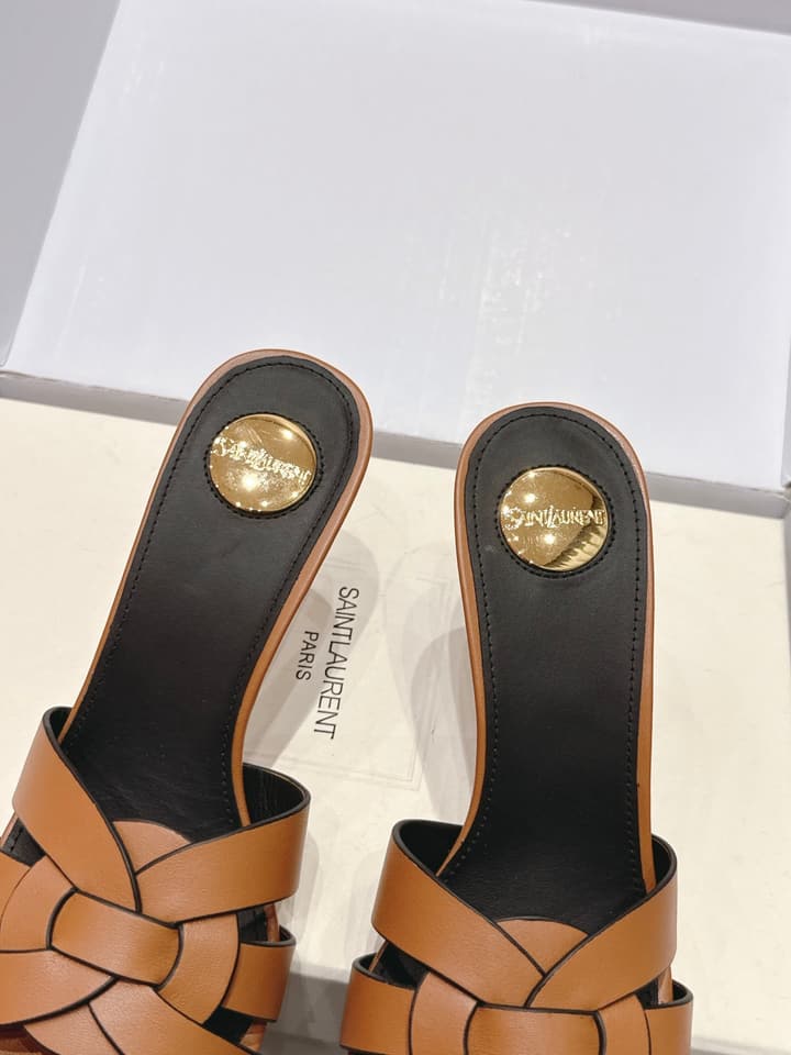 Saint Laurent Melody Square-Toe Heeled Sandals – 2026 Spring/Summer Collection in Beige Patent