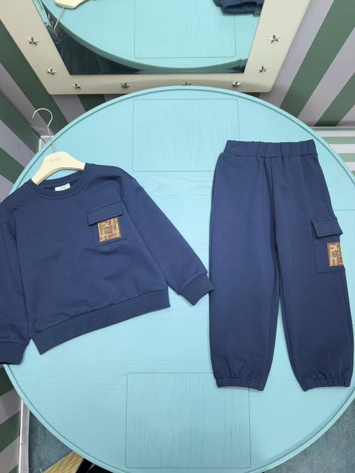 Fendi Logo Print Tracksuit – Kids Collection – 2025SS in Dark Navy Blue Set