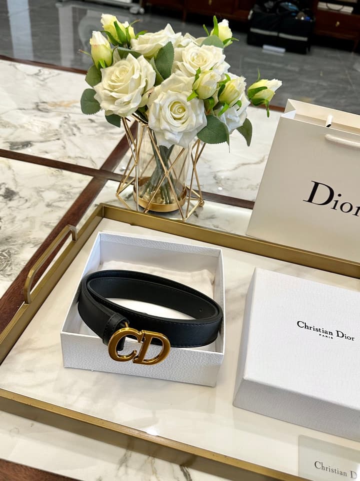 Dior Classic Leather Belt – 3.0cm in Black Leather With Gold Buckle