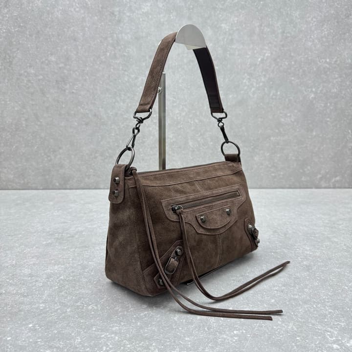 Balenciaga Le City Moto Suede Hobo Bag – 25FW in Dark Brown Suede