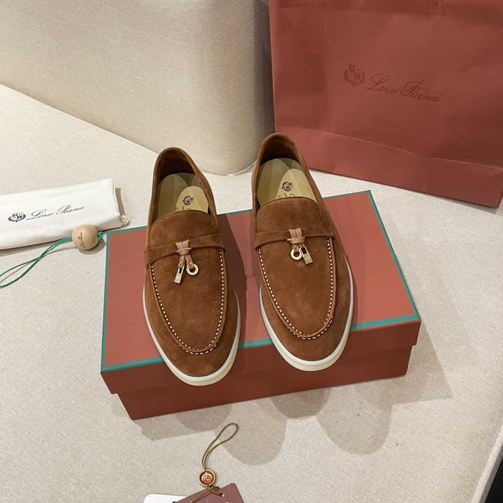 Loro Piana Summer Charms Walk Moccasin Loafers in Black Leather