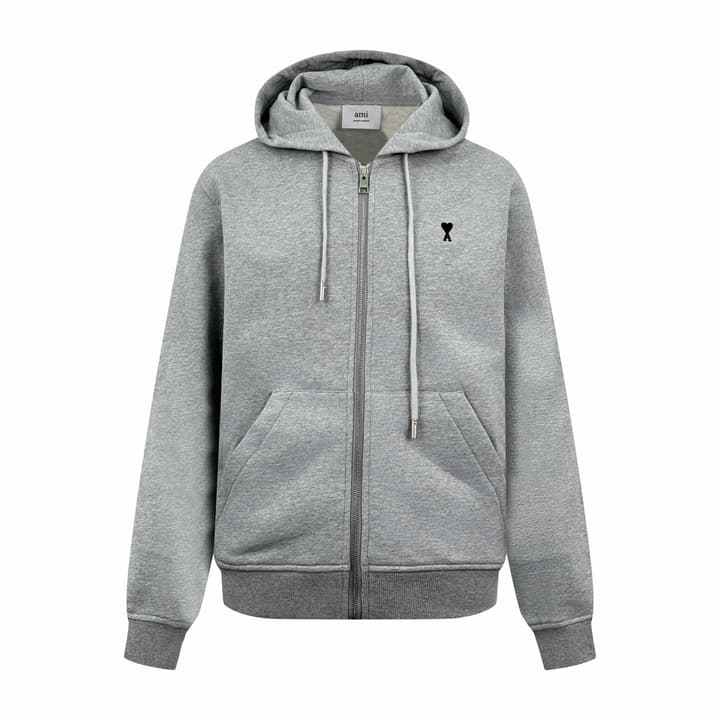 Ami Paris Heart Embroidery Zip Jacket in Fog Gray Zip Hoodie