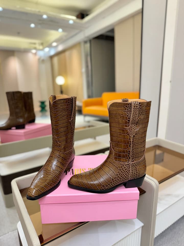 Paris Texas Western Ankle Boots in Embossed Black