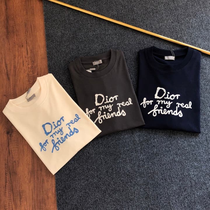 Dior Embroidered Logo T-Shirt – 2026SS in Apricot Ringer With Navy Collar