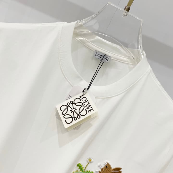 Loewe Rabbit Embroidery Mercerized Cotton T-Shirt in Black