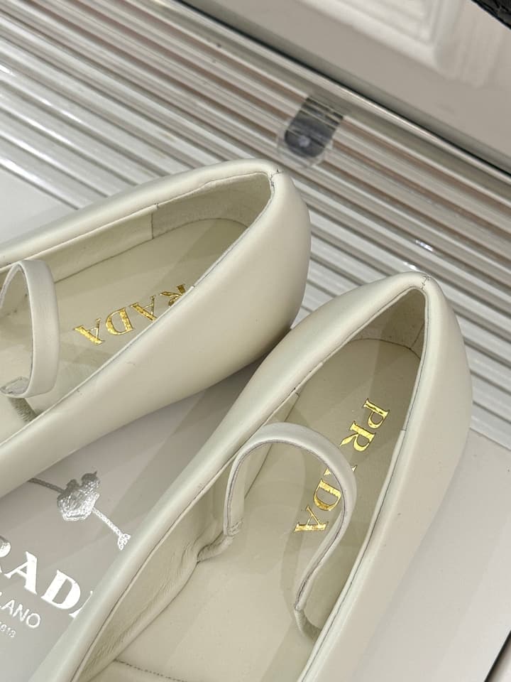 Prada Classic Mary Jane Flats in Cream