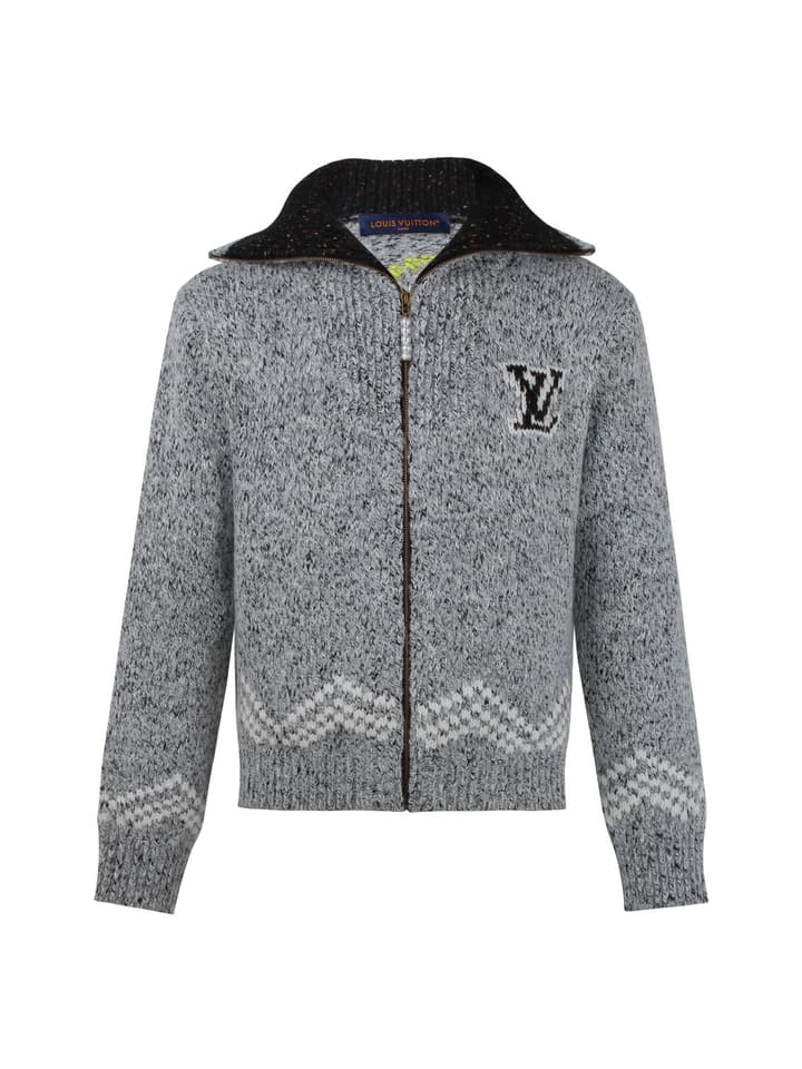 Louis Vuitton High-Neck Zipper Knit Sweater – 25SS in Gray Mélange With Black Collar