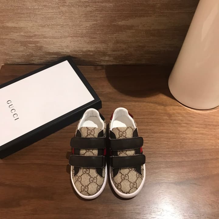 Gucci Kids Ace Bee Sneakers – 2023 Collection in Gg Monogram With Brown Straps