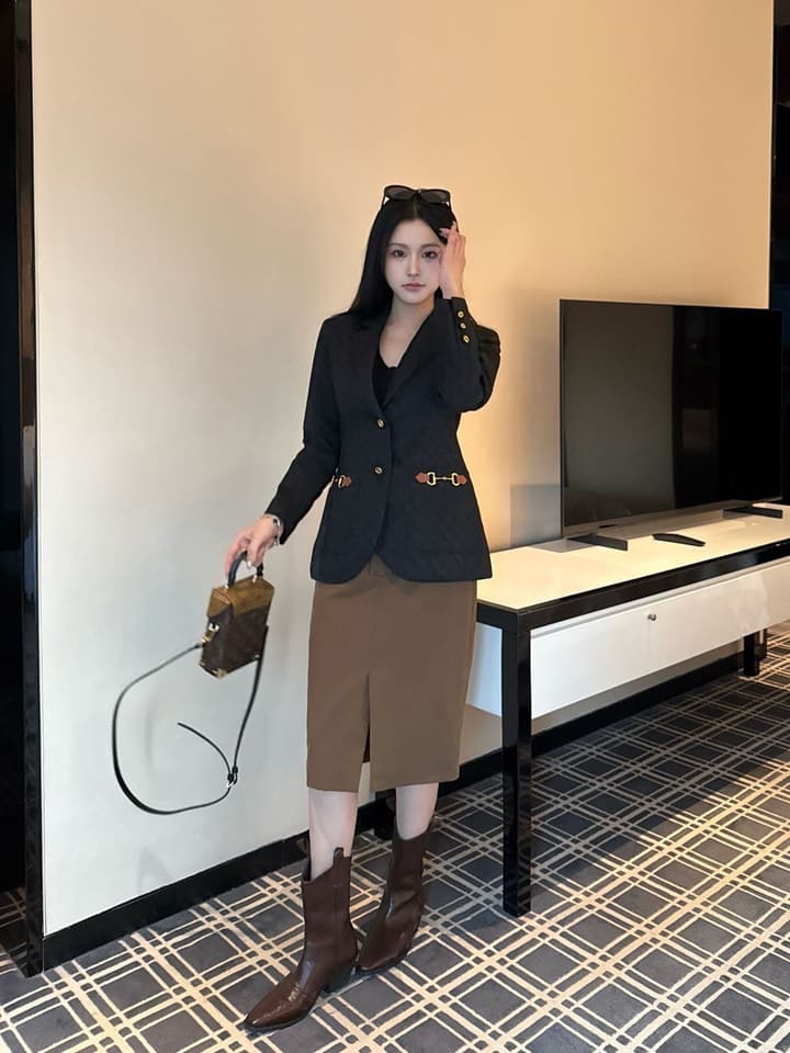 Gucci Lapel Jacquard Blazer in Black Jacquard