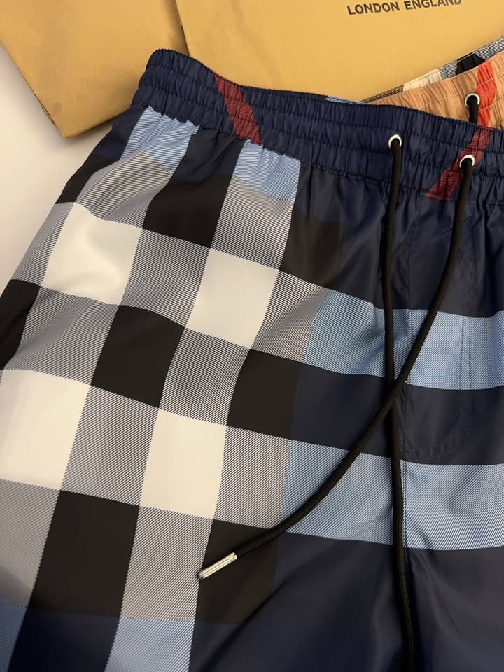 Burberry Large Check Drawstring Beach Shorts in Royal Blue Red Check