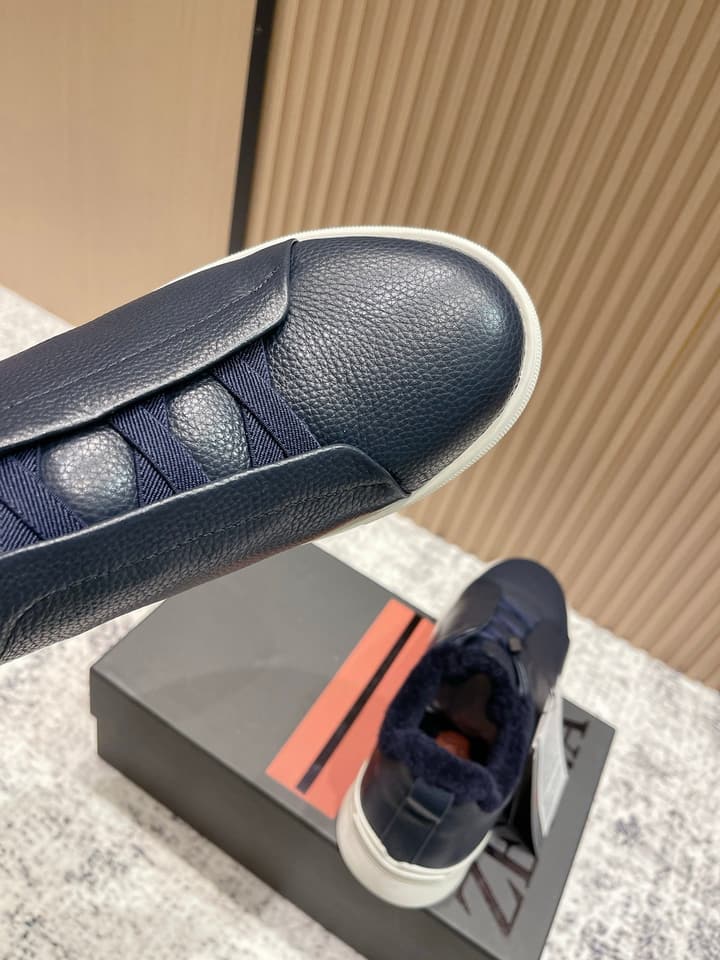 Zegna Triple Stitch Low-Top Casual Shoes – 2025SS in Black Leather