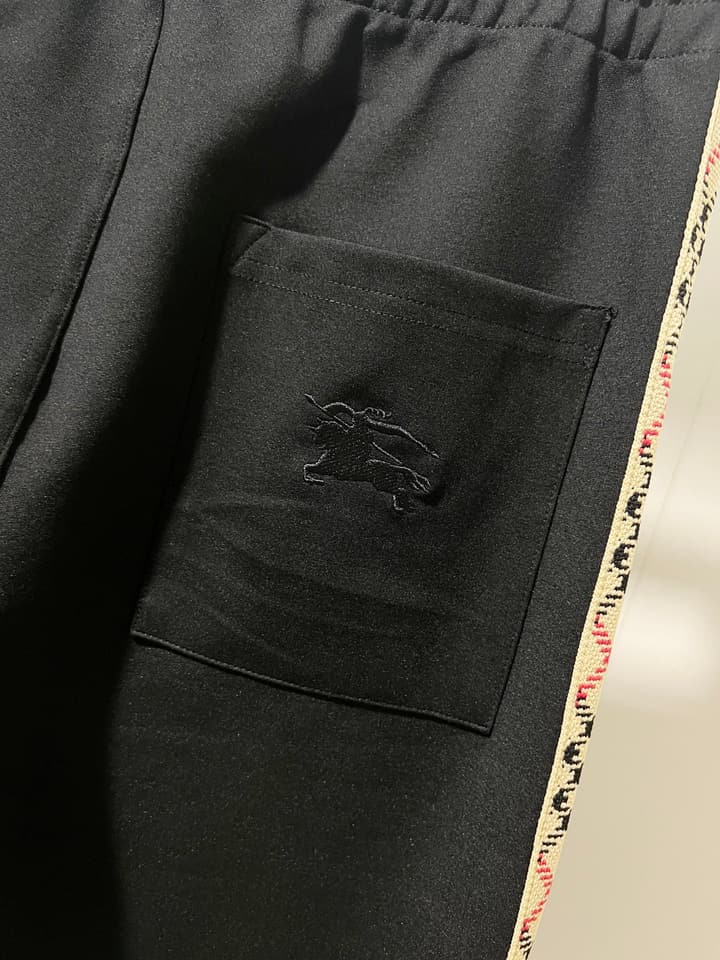 Burberry Equestrian Logo Custom Fabric Sweatpants in Black With Check Side Stripe