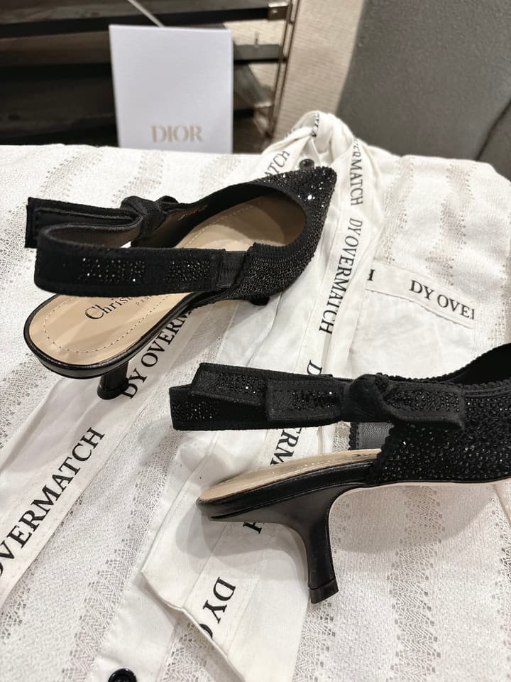 Dior J'Adior Embroidered Strap Kitten Heel Sandals in Black Patterned Fabric