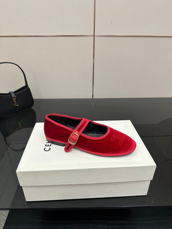 Celine Velvet Mary Jane Flats – 25 Collection in Black Velvet