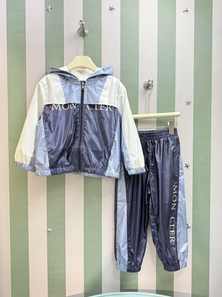 Moncler Kids Windbreaker Suit Set – 2025SS in Dark Blue Color Block Set