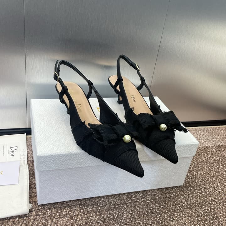 Dior J'Adior Adiorble Tassel Bow Pearl Heeled Sandals – 2024 Spring/Summer Collection in Black Velvet Front