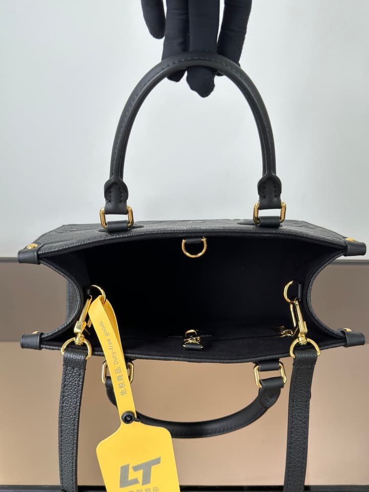 Louis Vuitton OnTheGo Small Tote Bag in Black Contrasting Monogram With Red Lining