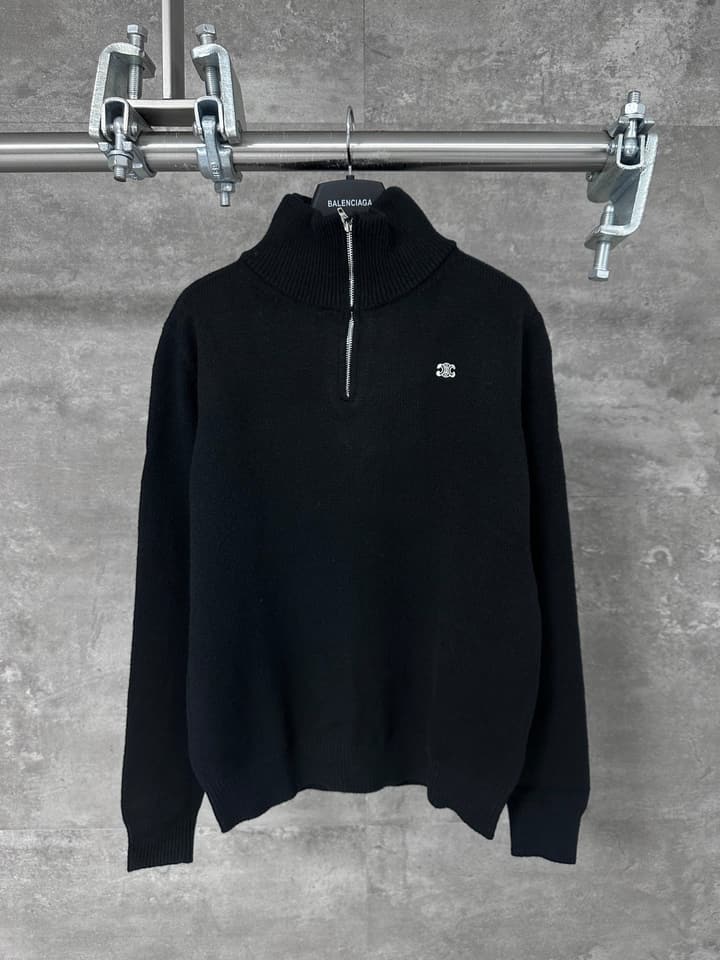 Celine Small Embroidery Half-Zip High-Neck Sweater – 24FW in Black Half-zip Sweater