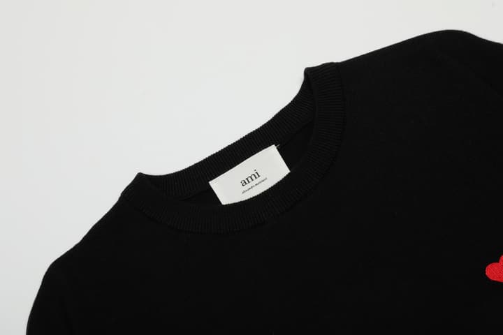 AMI Paris Classic Heart Embroidered Knit Short Sleeve – 2025SS in Black