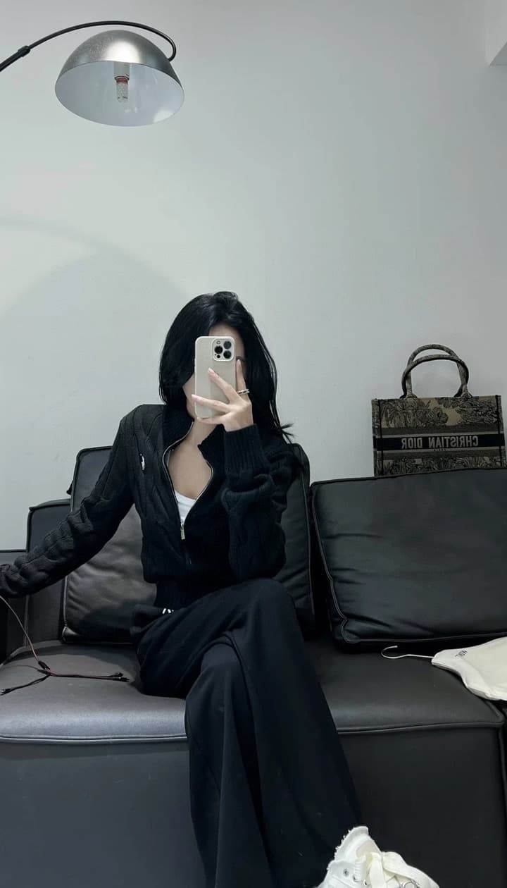 Ralph Lauren Double Zip Cable Knit Cardigan in Black Cable Knit Cardigan