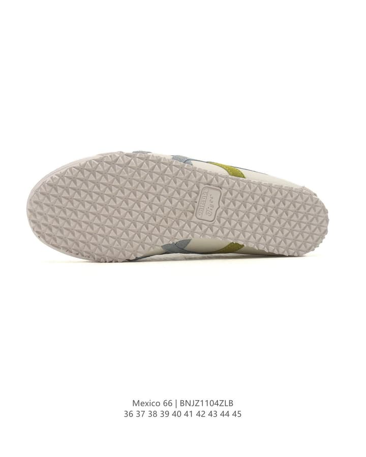 Onitsuka Tiger Mexico 66 Classic Retro Sneakers in Cream With Grey And Lime Stripes
