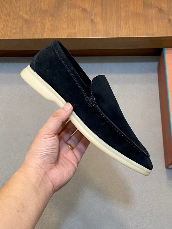 Loro Piana Suede Leather Slip-On Loafers in Black Suede